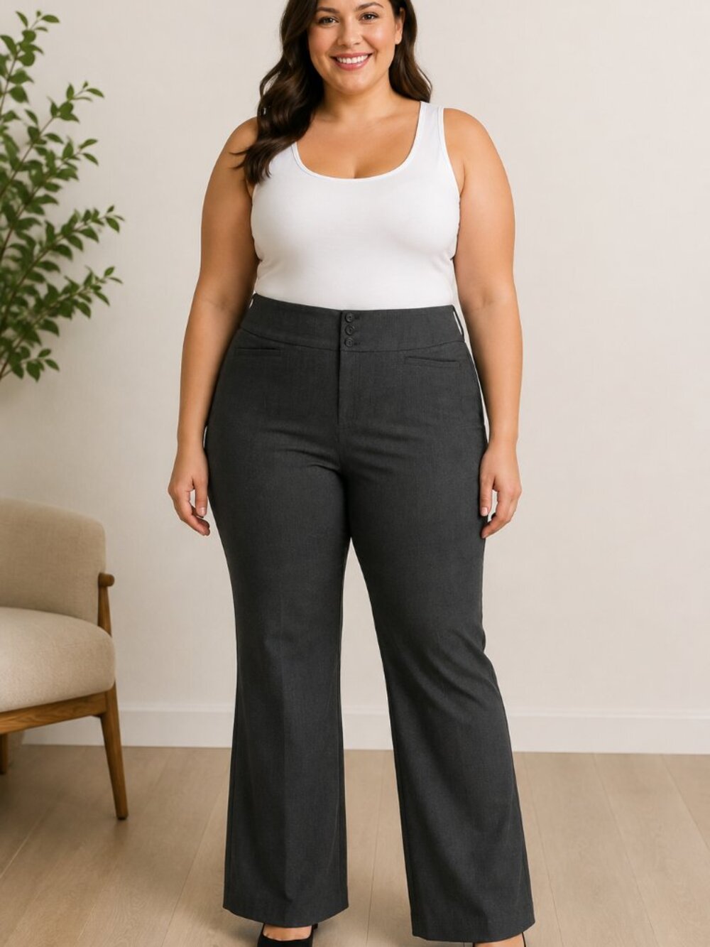 Hollywould Simply Slender Gray Bootcut Dress Pants Size 19 Stretch